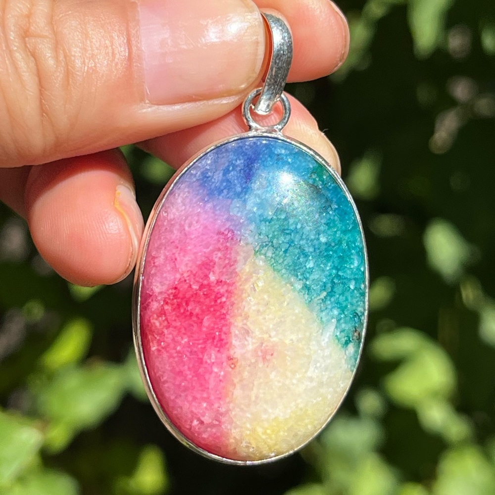 925 silver plated‎ dyed rainbow color quartz pendant